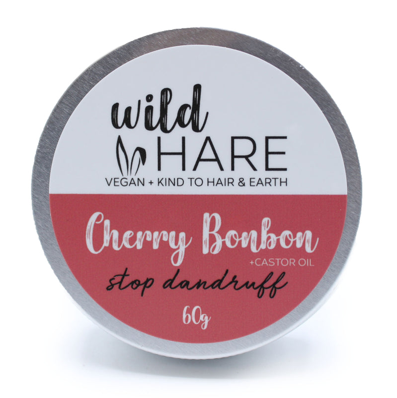 Champú sólido de cereza Wild Hare en lata, adiós caspa hola cuero cabelludo sano
