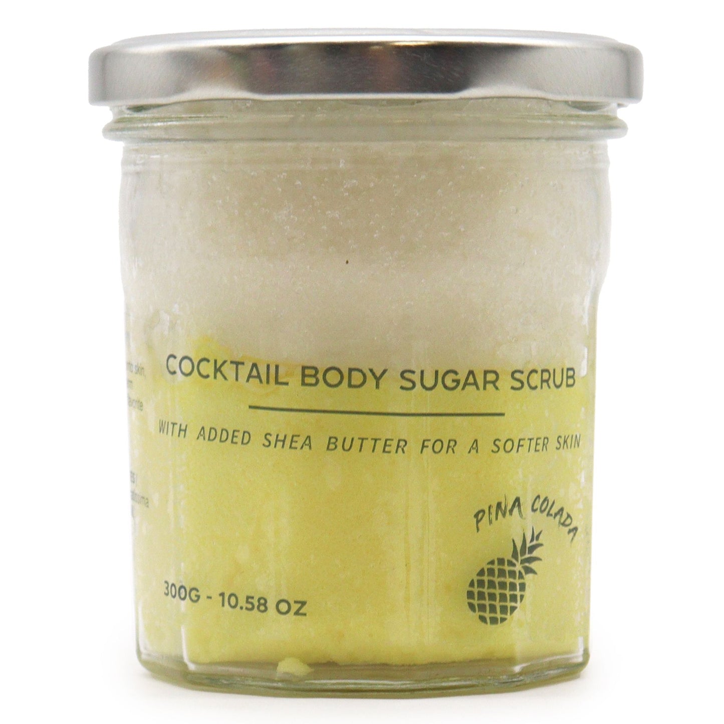 Exfoliante natural con azúcar para eliminar impurezas y revitalizar la piel, con aroma de piña colada