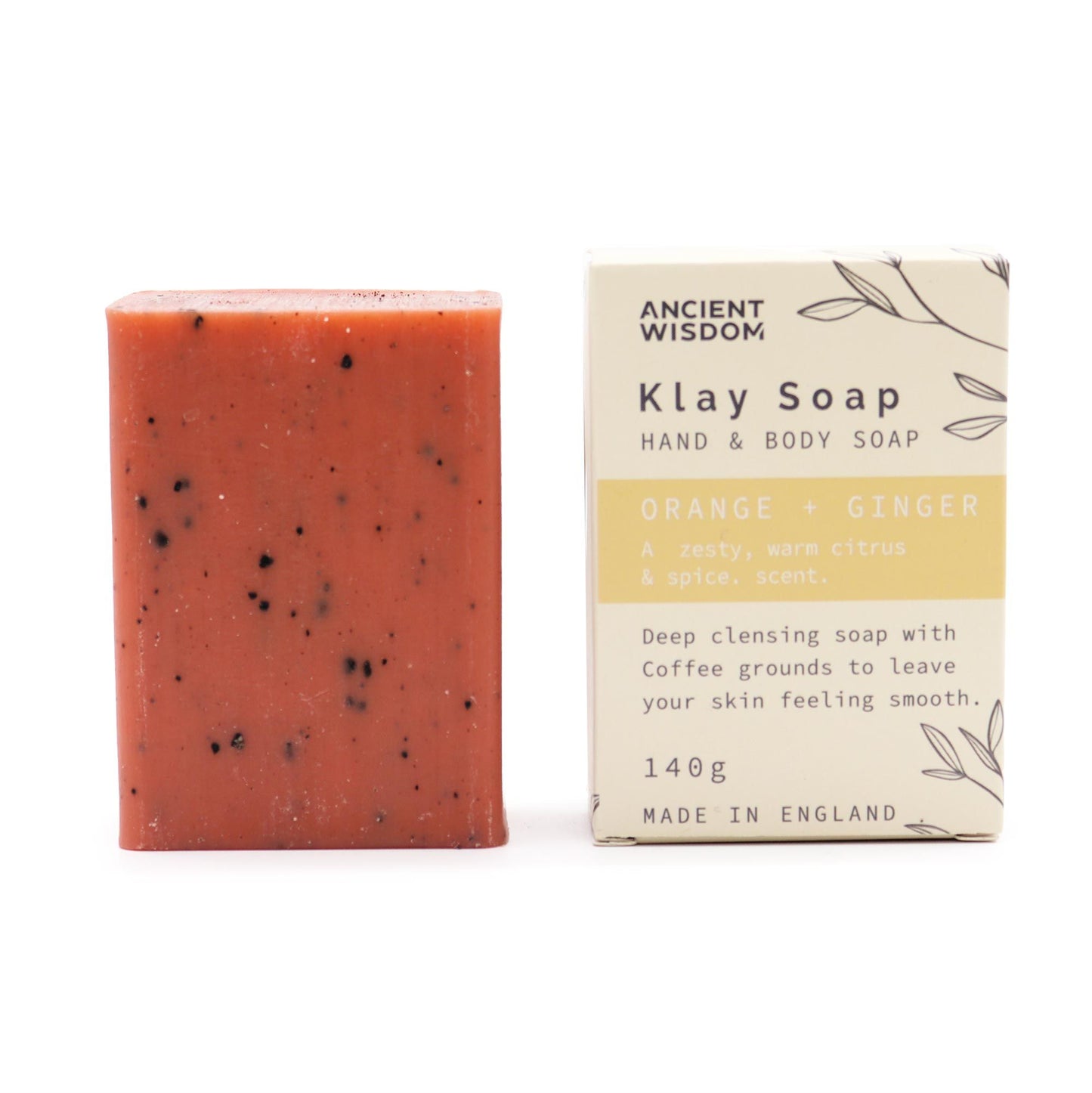 Jabón artesanal de arcilla con naranja y jengibre. Vegano y natural, para limpieza profunda y piel equilibrada.