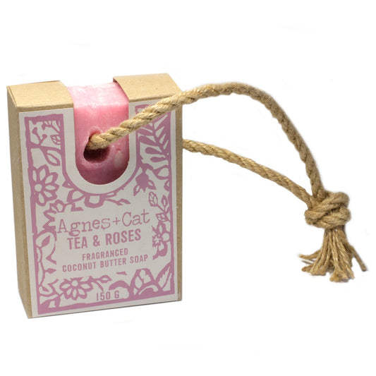 Jabón natural de manteca de coco con fragancia de té y rosa