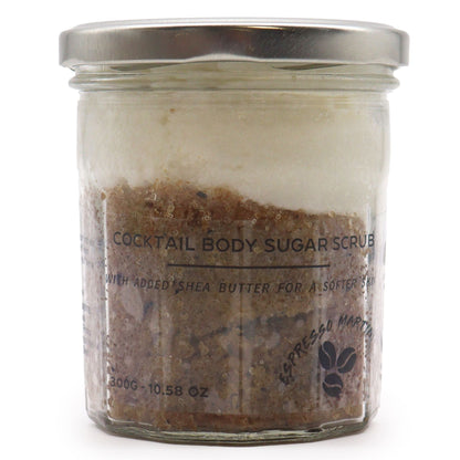 Exfoliante natural con azúcar para eliminar impurezas y revitalizar la piel, con aroma de expresso martini