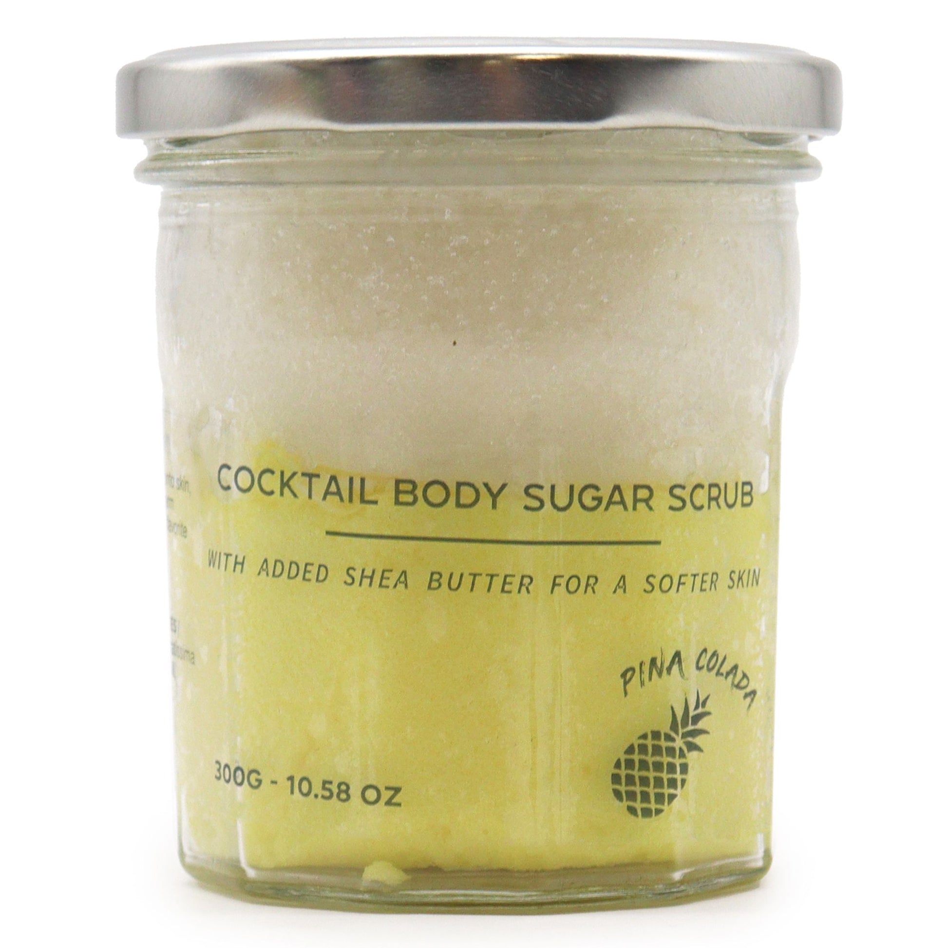 Exfoliante natural con azúcar para eliminar impurezas y revitalizar la piel, con aroma de piña colada