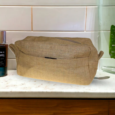 Neceser de yute ecológico para organizar productos de higiene masculina